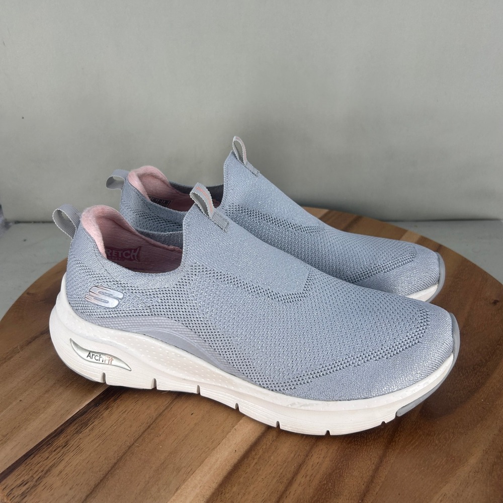 Skechers Arch Fit Keep It Up Light Gray Pink Slip On Sneakers 149415 Womens 10